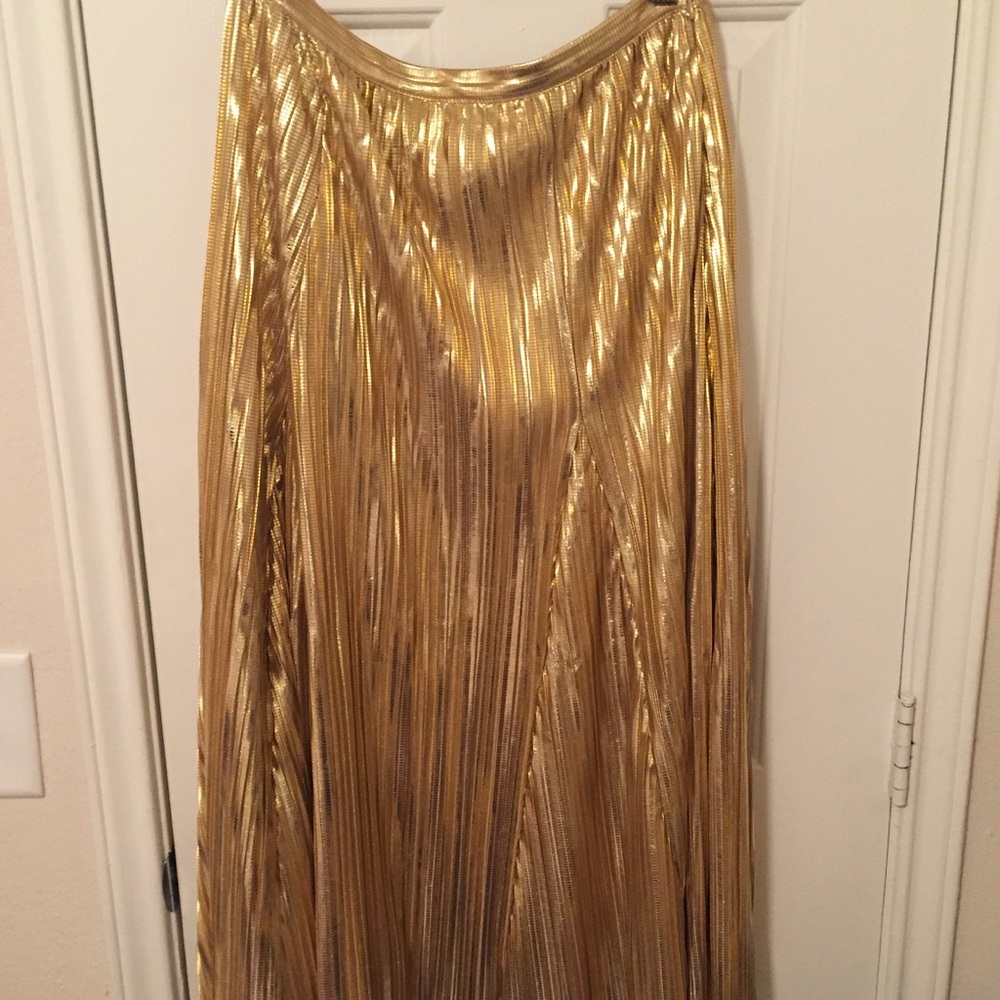 Anthropologie Shimmering Gold Accordion-Pleat Maxi Skirt